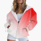 Lässiger, langärmeliger Kapuzenpullover mit Reißverschluss und 3D-Digitaldruck mit Farbverlauf für Damen