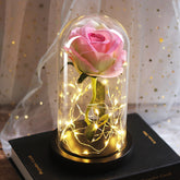 Muttertagsgeschenk, Hochzeitsgeschenk, Brautjungferngeschenk, Unsterbliche künstliche Rose, Glasabdeckung, leuchtender LED-Anhänger