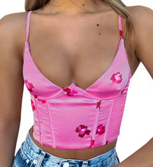Neck Floral Tanks Camis Sexy Bustier Summer Tube Crop Tops Festival Outfit