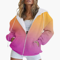 Gradient 3D Digital Printing Casual Long-sleeved Zipper Hooded Sweatshirt Sweater For Women