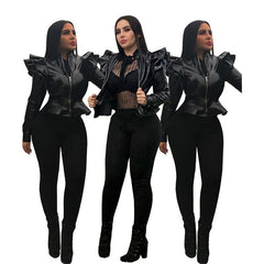 Lässige Damen-Lederjacke mit Rüschen