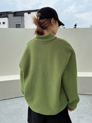 Patched Detail Drop Shoulder Half Zip Fleece Sweatshirt Long Sleeve Tops