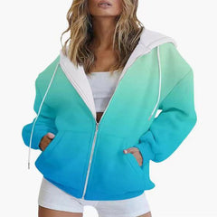 Gradient 3D Digital Printing Casual Long-sleeved Zipper Hooded Sweatshirt Sweater For Women