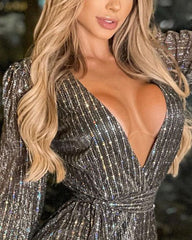Sequin Irregular Dress Women Deep V