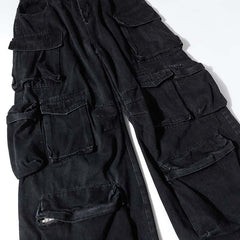 High Street Multi-pocket Heavy Industry Washed Old Cargo Jeans