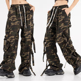 Amerikanische Retro-Cargohose mit elastischem Bund und Kordelzug in Camouflage-Optik, Paar-Street-Style, gerade geschnitten
