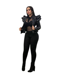 Lässige Damen-Lederjacke mit Rüschen