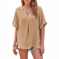 Spring And Summer Solid Color Short Sleeve Loose Blouse