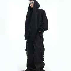 Double-layer Hooded Padded Shoulder Sweater Fake Two-piece Design Sense Heavy Loose Cardigan Coat