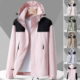 Unisex-Windjacke mit Kapuze, modisches Colorblock-Design, Reißverschluss, Taschen, wasserdichte Oberbekleidung für Damen und Herren