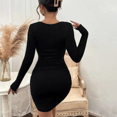 Long Sleeve Knitted Dress with Lace and Stitching