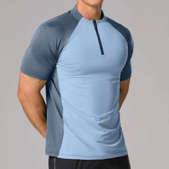 Schnelltrocknende Sportbekleidung mit Stehkragen, halbem Reißverschluss und kurzen Ärmeln – ideal für Workout und Training