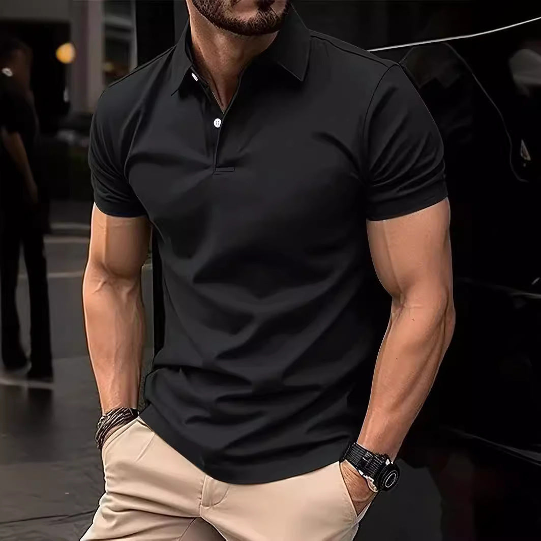 High Sense Casual Solid Color Buttons Short Sleeve