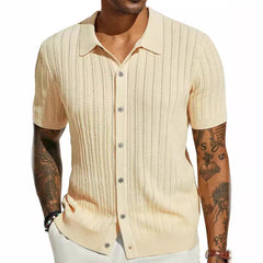 Sommerliches, lässiges Strickhemd für Herren, kurzärmelig, mit Reverskragen, einfarbig