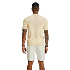 Sommerliches, lässiges Strickhemd für Herren, kurzärmelig, mit Reverskragen, einfarbig