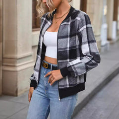 Europäische und amerikanische karierte Baseballjacke für Herbst und Winter