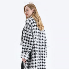 Dicker, langer, schwarz-weißer Nerzmantel für Damen, Cardigan-Mantel