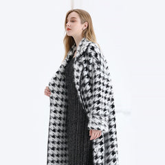 Dicker, langer, schwarz-weißer Nerzmantel für Damen, Cardigan-Mantel