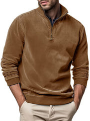 Herren-Sweatshirt aus Kunstleder, einfarbig, Stehkragen, Reißverschluss, lange Ärmel, lässige Pullover für Herbst und Winter 