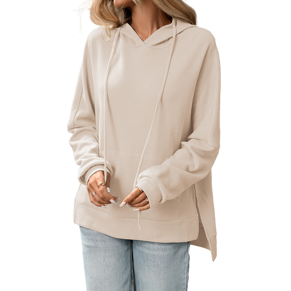 Waffle Knit Pullover Long Sleeve Sweater