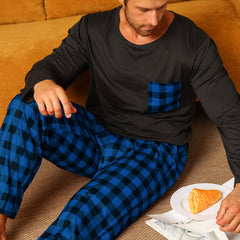 Ice Silk Long Sleeve Long Pants Men's Pajama Set