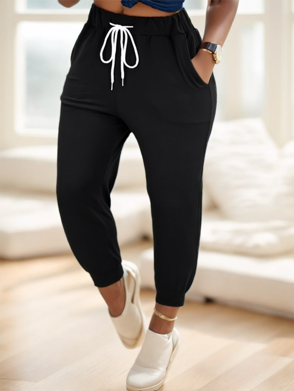 Solid Drawstring Waist Jogger Pants